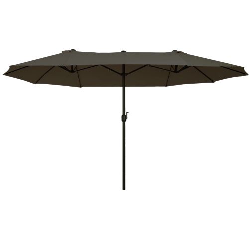 Outsunny Extra Large 15ft Patio Umbrella, Double-Sided Outdoor Umbrella with Crank Handle and Air Vents for Backyard, Deck, Pool, Market, Gray