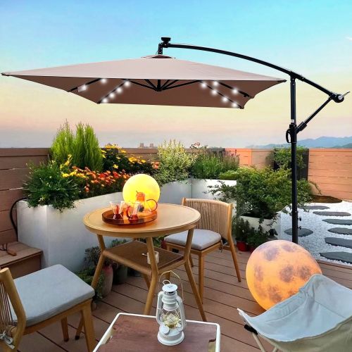 Rectangle 2x3M Outdoor Patio Umbrella Solar Powered LED Lighted Sun Shade Market Waterproof 6 Ribs Umbrella with Crank and Cross Base for Garden